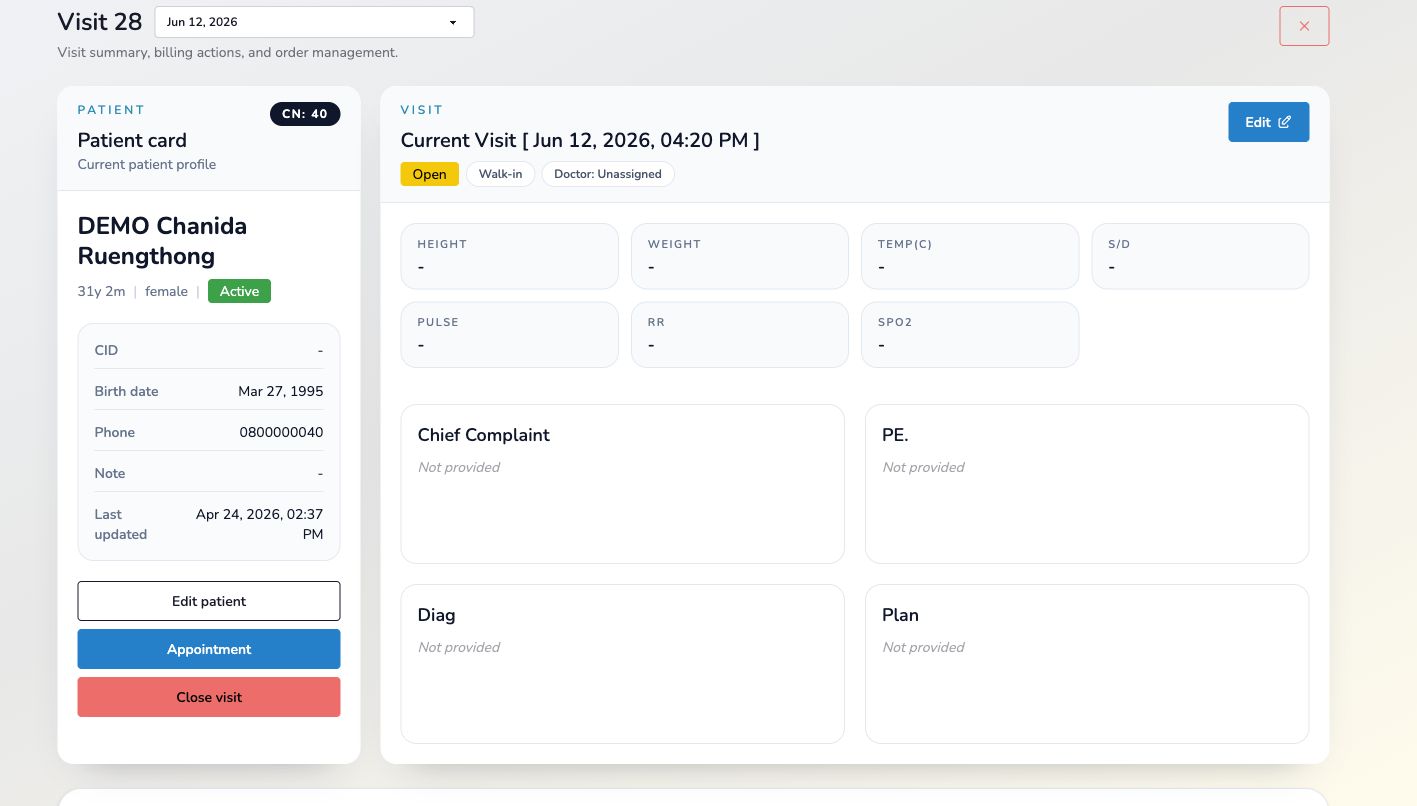 Clinic Butler GGE demo visit detail and EMR workflow